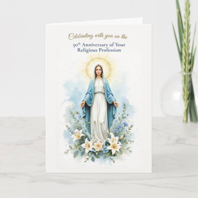 Nun 50th Religious Profession Marian Blessings Card (Front)