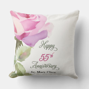 Nun 55th Anniversary Jubilee Custom Name Pink Rose Cushion