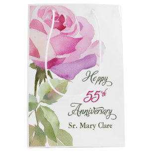 Nun 55th Anniversary Jubilee Custom Name Pink Rose Medium Gift Bag