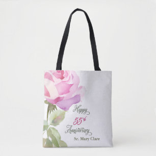 Nun 55th Anniversary Jubilee Custom Name Pink Rose Tote Bag