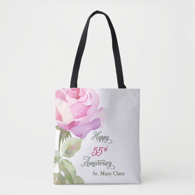 Nun 55th Anniversary Jubilee Custom Name Pink Rose Tote Bag (Front)