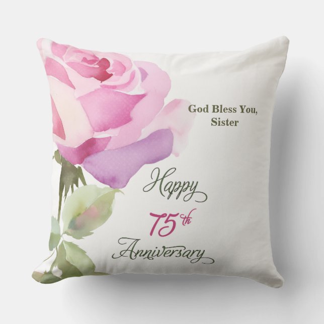 Nun 60th Anniversary Catholic Jubilee Pink Rose Cushion (Front)