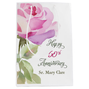 Nun 60th Anniversary Jubilee Custom Name Pink Rose Medium Gift Bag