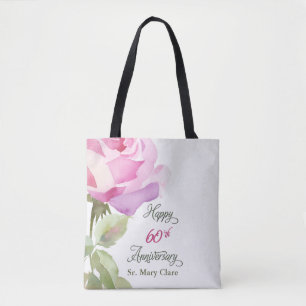 Nun 60th Anniversary Jubilee Custom Name Pink Rose Tote Bag