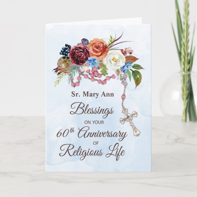 Nun 60th Anniversary of Religious Life with Rosary Card (Front)