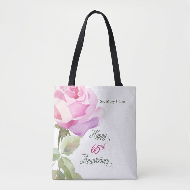 Nun 65th Anniversary Custom Name Pink Rose Tote Bag (Front)