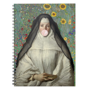 Nun Blowing a Pink Bubble gum Notebook
