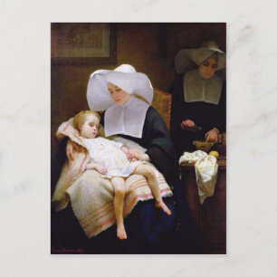 Nun caring for a sick child postcard