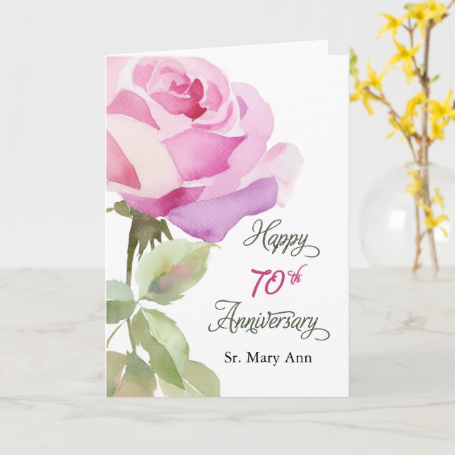 Nun Custom Name 70th Anniversary Jubilee Rose Card (Yellow Flower)