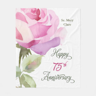 Nun Custom Name 75th Anniversary Pink Rose Fleece Blanket