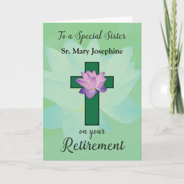 Nun Customisable Name Retirement Lotus Flower on C Card (Front)