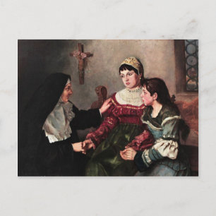 Nun giving comfort postcard