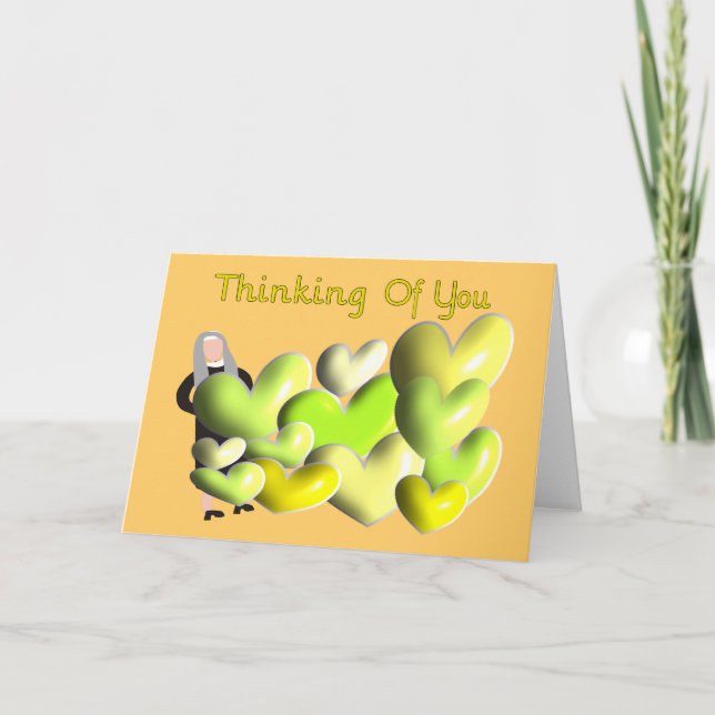 Nun Greeting Cards "Thinking of You" Artsy Hearts (Front)