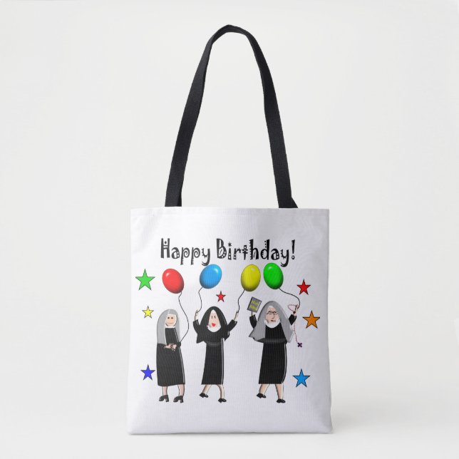 Nun Happy Birthday White Tote Bag (Front)