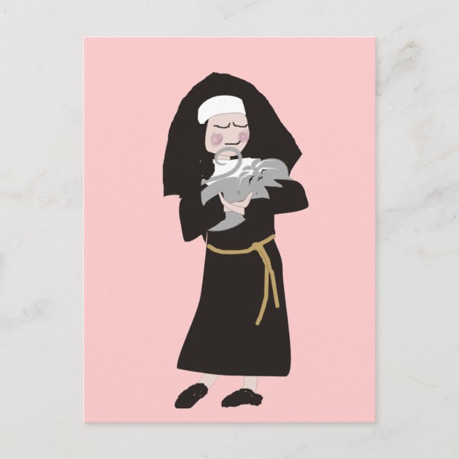 Nun Holding Grey Cat Gifts Postcard (Front)