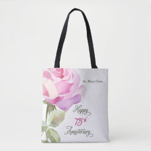 Nun Personalise 75th Anniversary Pink Rose Tote Bag