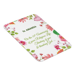 Nun Religious 10th Anniversary Watercolor Flowers Magnet