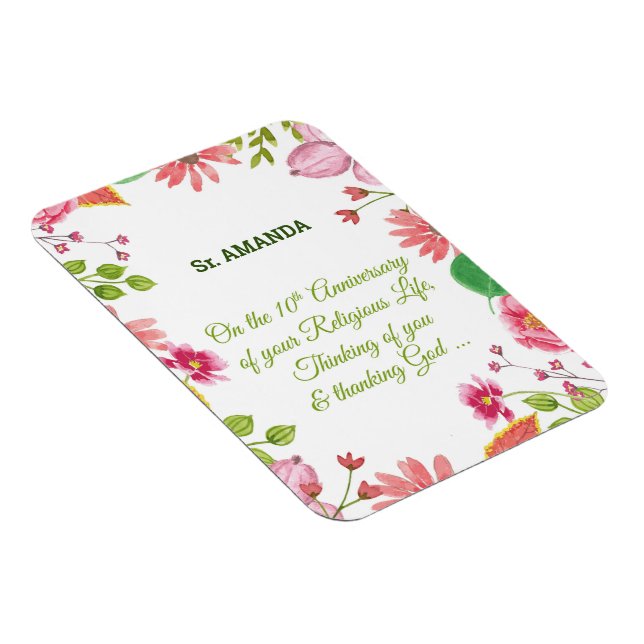 Nun Religious 10th Anniversary Watercolor Flowers Magnet (Right Side)
