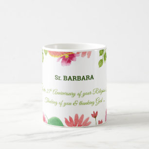 Nun Religious 25th Anniversary Watercolor Flowers Coffee Mug