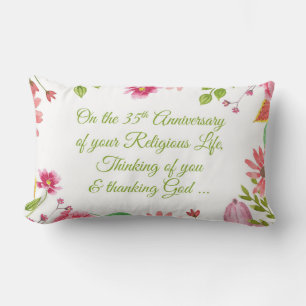 Nun Religious 35th Anniversary Watercolor Flowers Lumbar Cushion