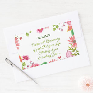 Nun Religious 50th Anniversary Watercolor Flowers Rectangular Sticker