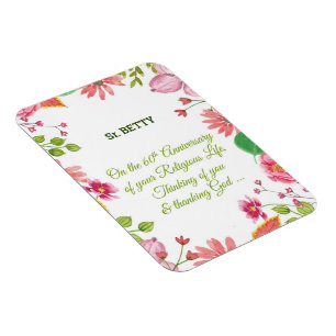 Nun Religious 60th Anniversary Watercolor Flowers Magnet