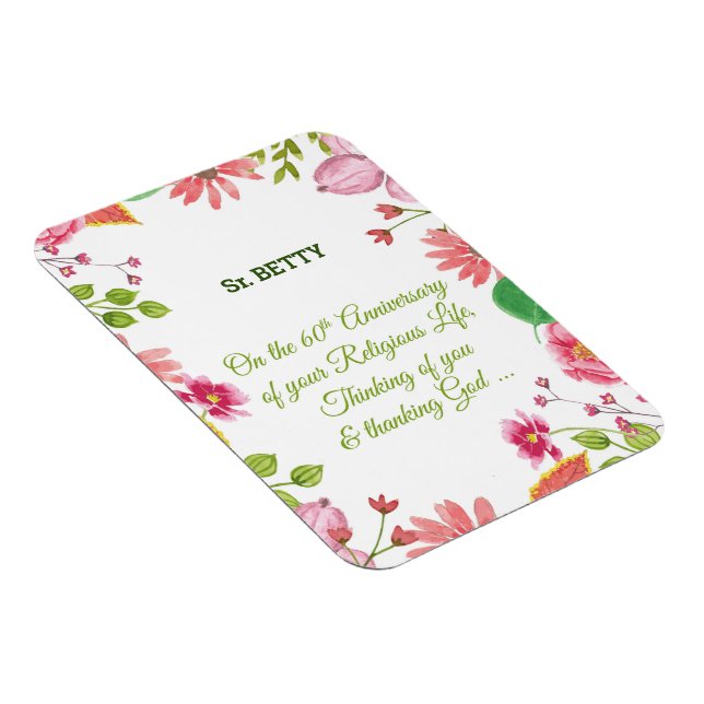 Nun Religious 60th Anniversary Watercolor Flowers Magnet (Right Side)