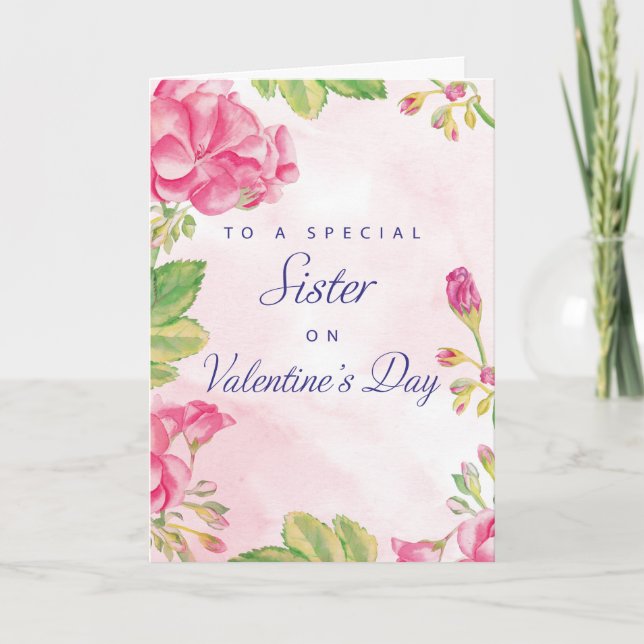 Nun Sister Valentines Day, Pink Flowers Holiday Card (Front)