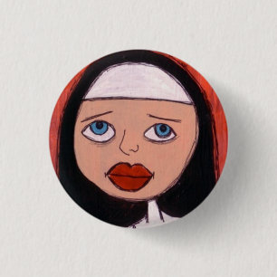 nun with big red lips button