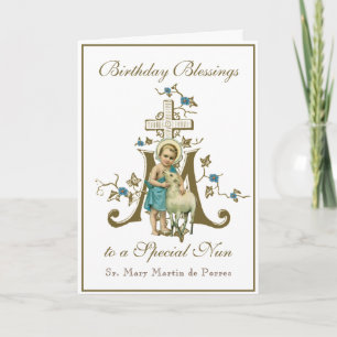 Nuns Birthday Blessings Celebration Virgin Mary Card