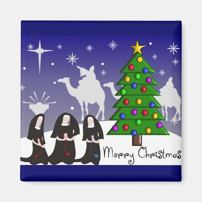 Nuns Christmas Cards "Merry Christmas" Magnet (Front)