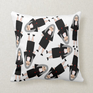 Nuns in Habits Black and White Cushion