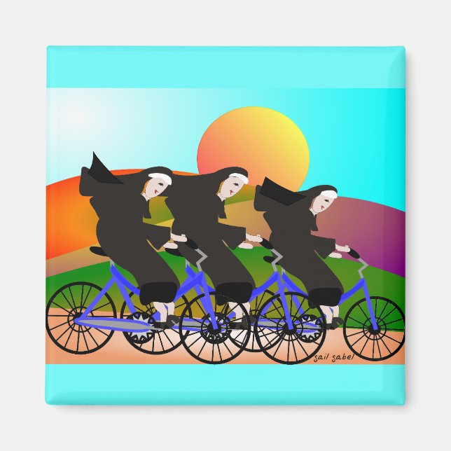Nuns on Bicycles Art Gifts Magnet (Front)