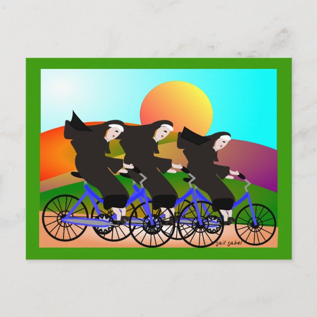 Nuns on Bicycles Art Gifts Postcard (Front)
