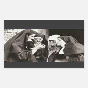 Nuns Smoking Vintage Photograph  Rectangular Sticker