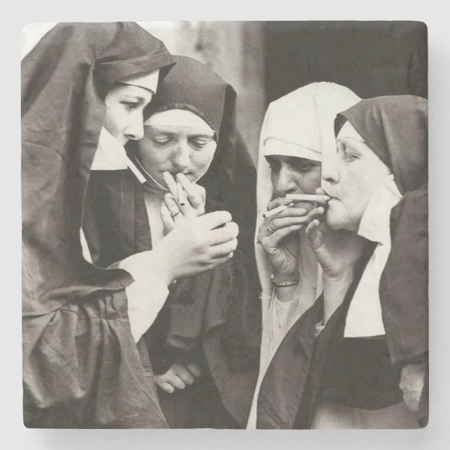Nuns Smoking Vintage Photograph Stone Coaster (Front)