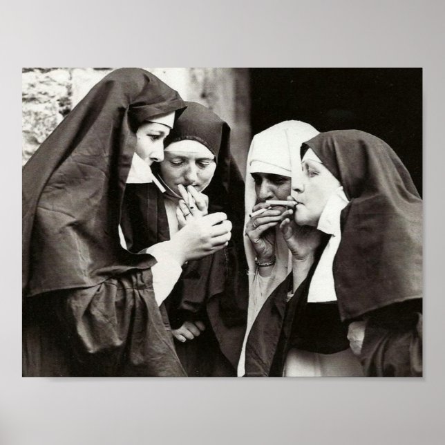 Nuns Smoking Vintage Photography 11x8.5in Poster (Front)