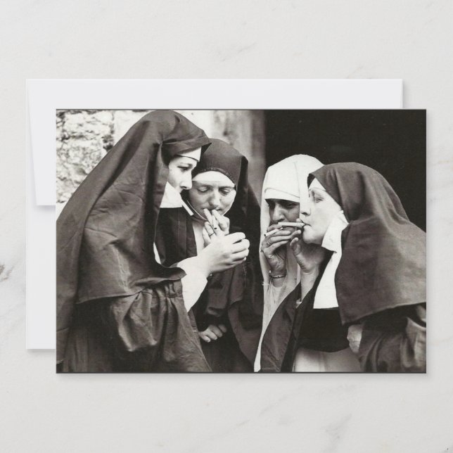 Nuns Smoking Vintage Photography  Invitation (Front)