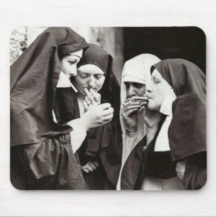Nuns Smoking Vintage Photography Mouse Pad