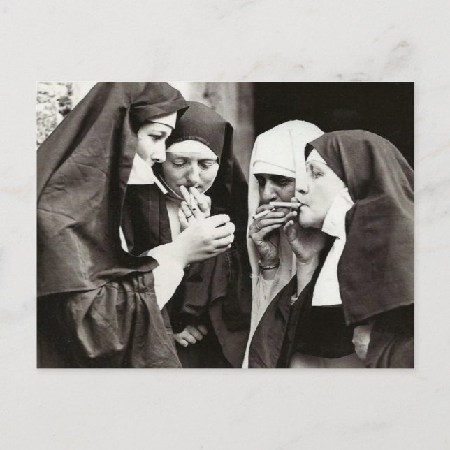 Nuns Smoking Vintage Photography Postcard (Front)