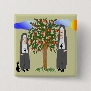 Nuns Stealing Apples Cards & Gifts 15 Cm Square Badge