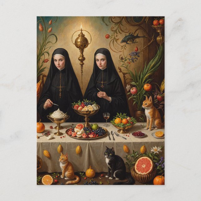 Nuns Surreal Feast for Cats Postcard (Front)