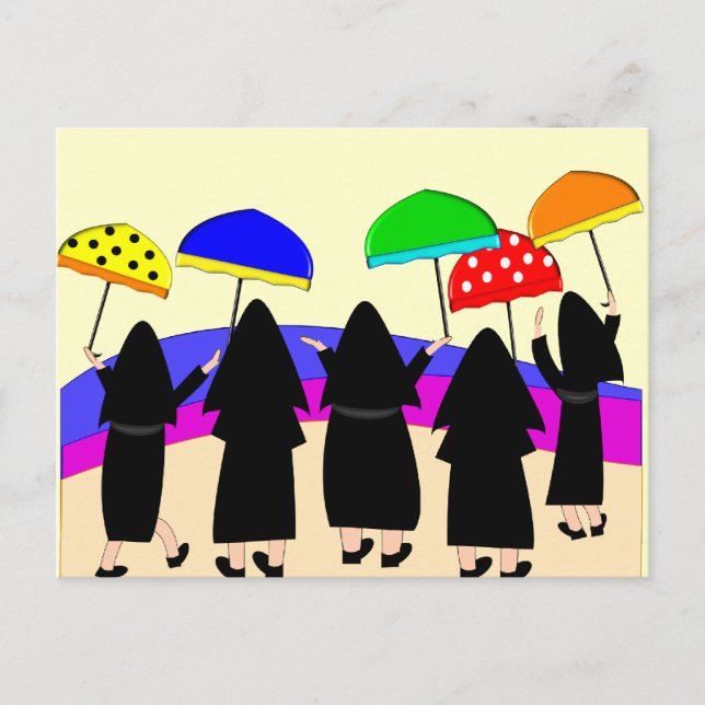 Nuns With Umbrellas "Expecting Rain" Postcard (Front)