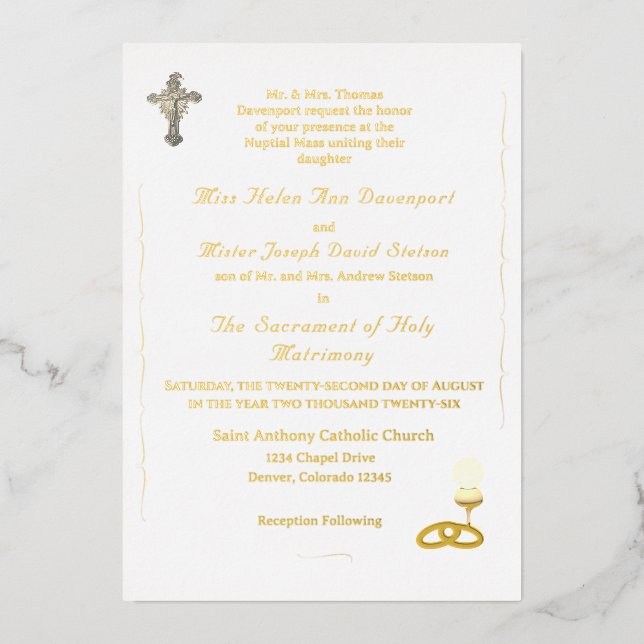 Nuptial Grace Catholic Wedding Invitation (Front)