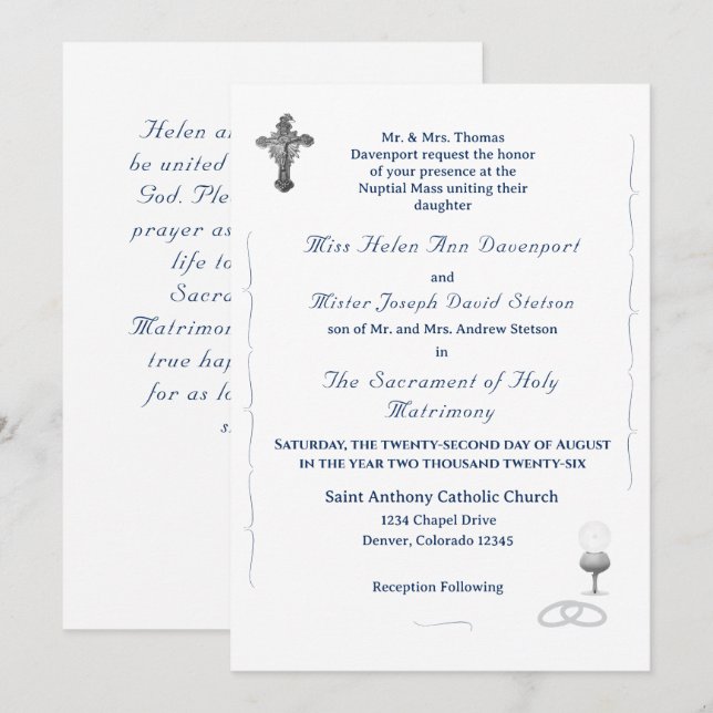 Nuptial Grace Catholic Wedding Invitation (Front/Back)