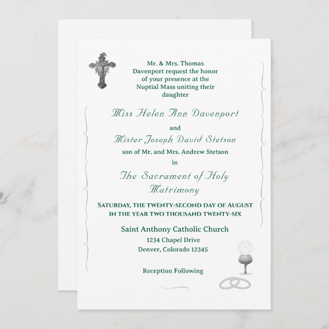 Nuptial Grace Catholic Wedding Invitation (Front/Back)