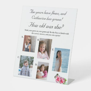 Nuptial Rose "How Old was She?" Bridal Shower Game Pedestal Sign