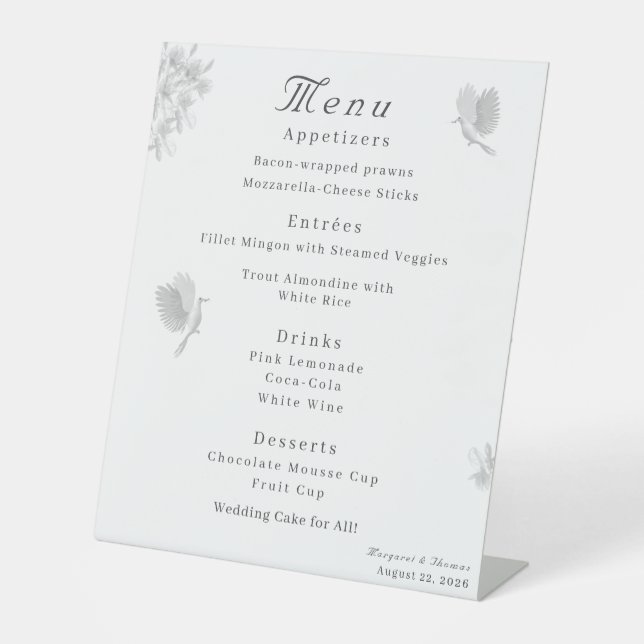 Nuptial Unity Catholic Wedding Menu Pedestal Sign (Front)