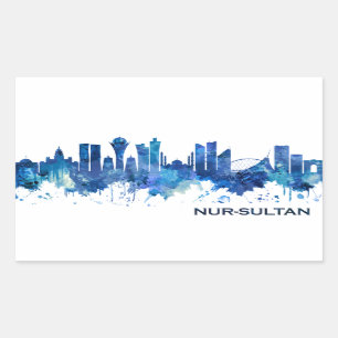 Nur-Sultan Kazakhstan Skyline Blue Rectangular Sticker