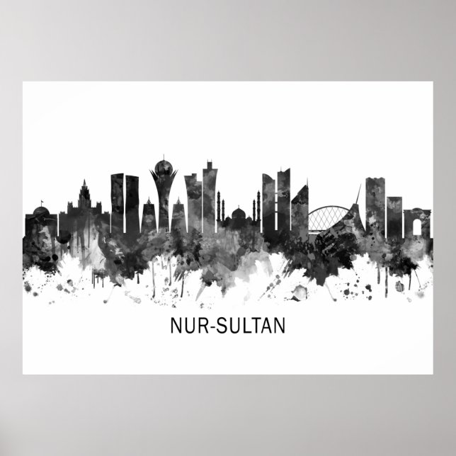 Nur-Sultan Kazakhstan Skyline BW Poster (Front)